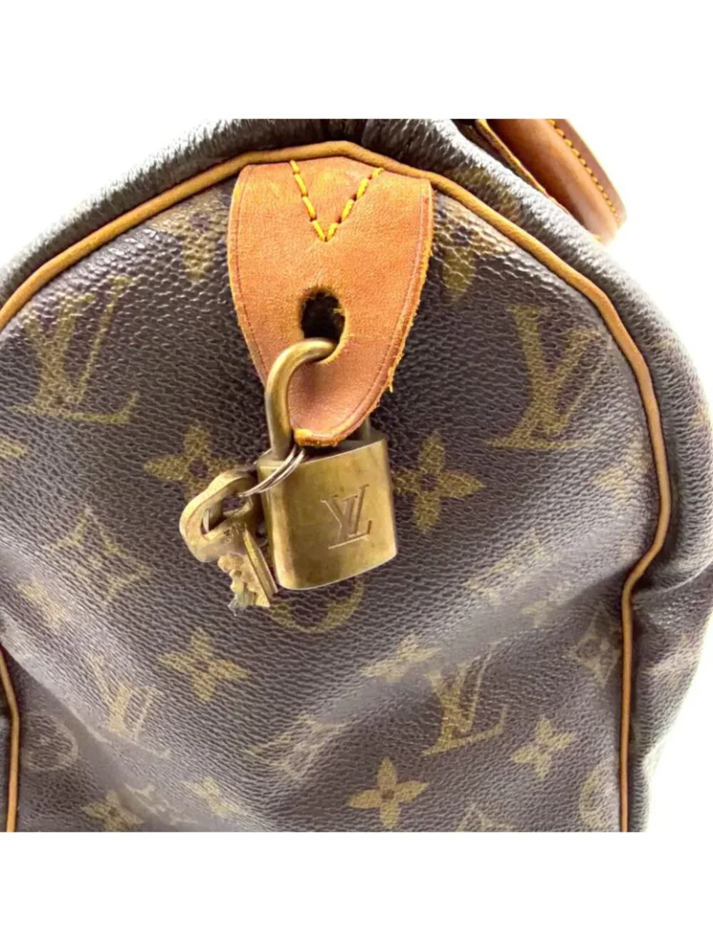 Louis Vuitton Speedy 30 Monogram Leather Brown Handbag Gold